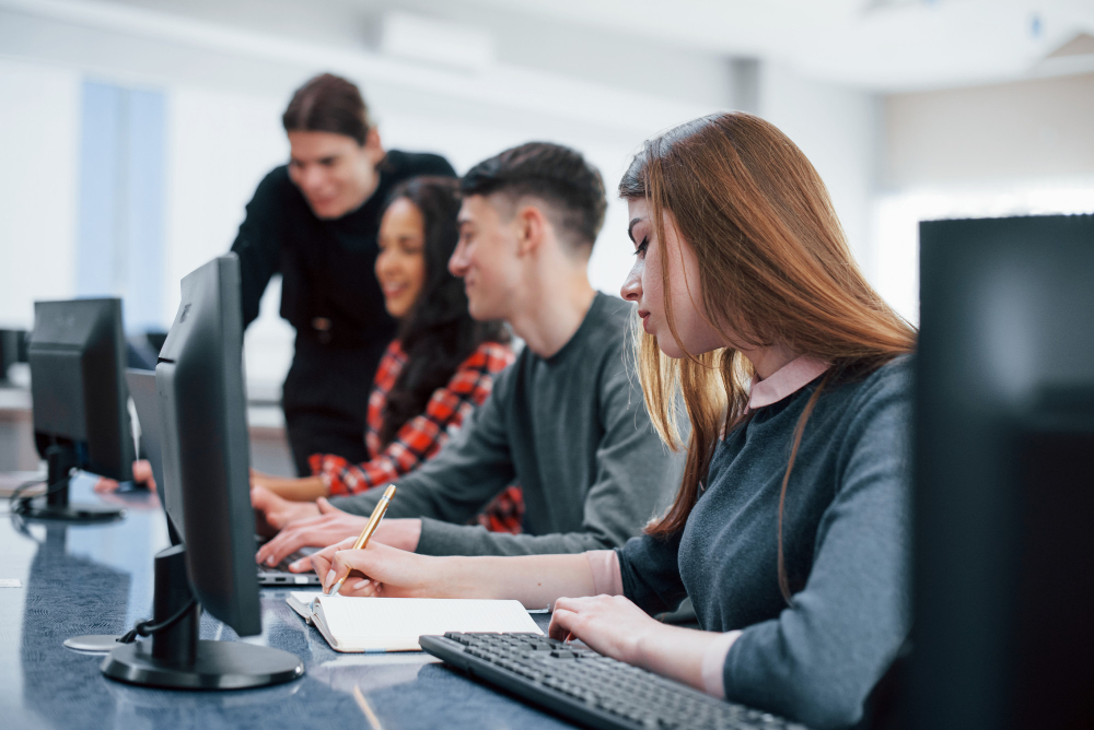 Students learning technology